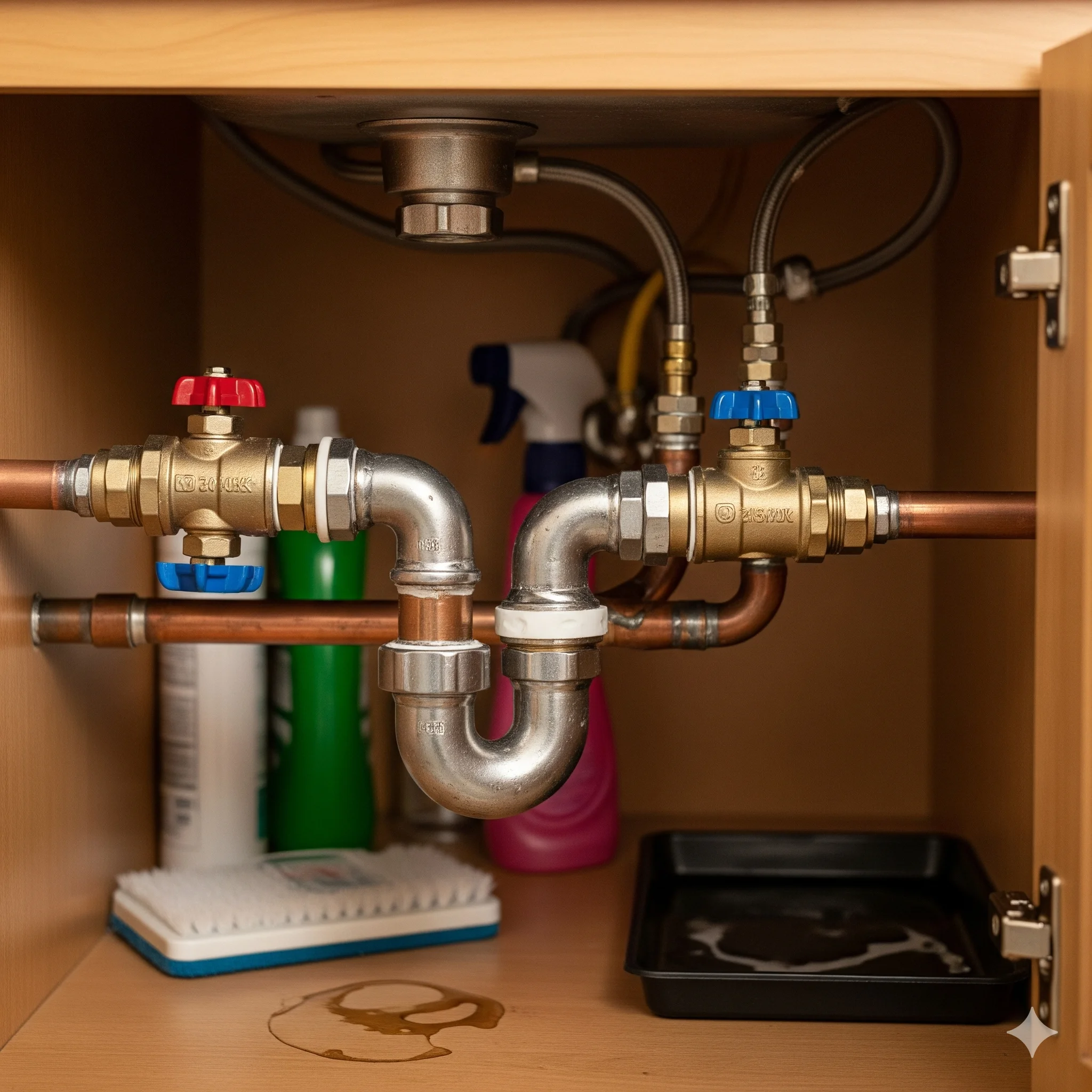 Plumbing inspection checking pipes water pressure and leaks in Virginia home