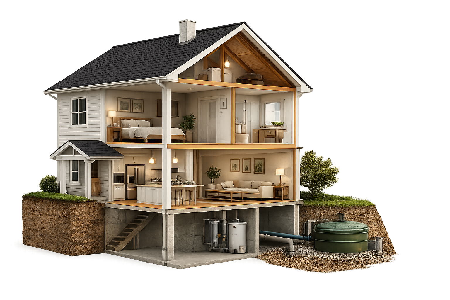 Cutaway house showing areas available for specialized inspection